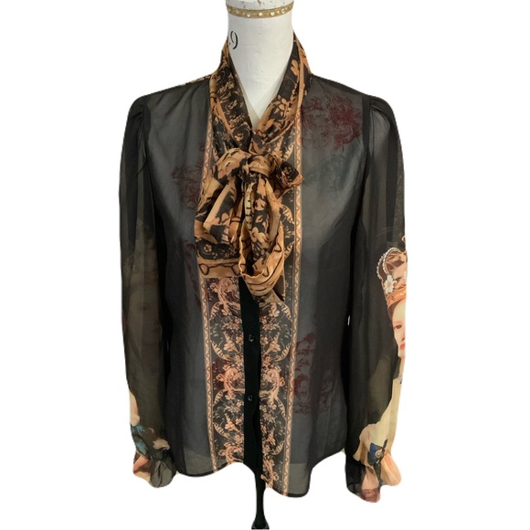 M2 Mocha Apparel Blue and Orange Patterned Royalty Blouse - Picture 1 of 6